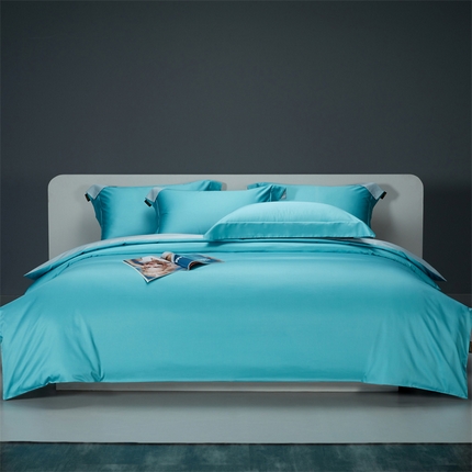 莱阁亿2023新款50双股纯色双拼四件套 竹韵湖蓝&amp;竹韵灰