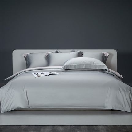 91家纺网 家纺一手货源 找家纺 莱阁亿2023新款50双股纯色双拼四件套 柏林灰&amp;莫奈灰