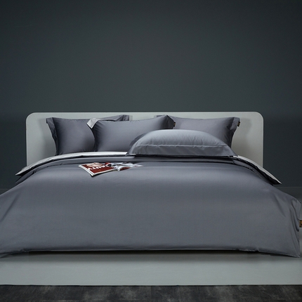 91家纺网 家纺一手货源 找家纺 莱阁亿2023新款50双股纯色双拼四件套 帝王灰&amp;浅灰色