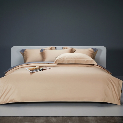 91家纺网 家纺一手货源 找家纺 莱阁亿2023新款50双股纯色双拼四件套 诺丁金&amp;帝王灰