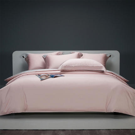 91家纺网 家纺一手货源 找家纺 莱阁亿2023新款50双股纯色双拼四件套 香芋粉&amp;浅灰色