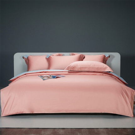 91家纺网 家纺一手货源 找家纺 莱阁亿2023新款50双股纯色双拼四件套 竹韵豆沙&amp;竹韵灰