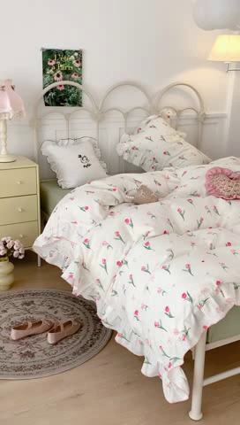 91家纺网 家纺一手货源 找家纺 昔可家纺 2023新款花边双层纱系列ok 少女蝴蝶结郁金香