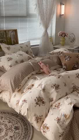 91家纺网 家纺一手货源 找家纺 昔可家纺 2023新款复古花全棉 黄花篮子熊