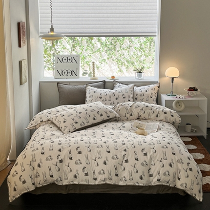 91家纺网 家纺一手货源 找家纺 （总）ab家纺 2023新款双层纱印花四件套