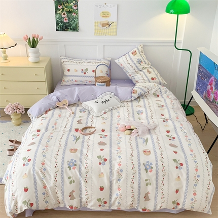 昔可家纺 2023新款全棉四件套-甜美春日ok 蕾丝花边兔