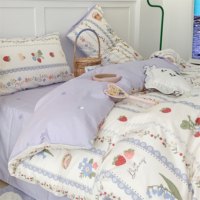 91家纺网 家纺一手货源 找家纺 昔可家纺 2023新款全棉四件套-甜美春日ok 蕾丝花边兔