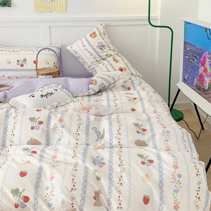 91家纺网 家纺一手货源 找家纺 昔可家纺 2023新款全棉四件套-甜美春日ok 蕾丝花边兔