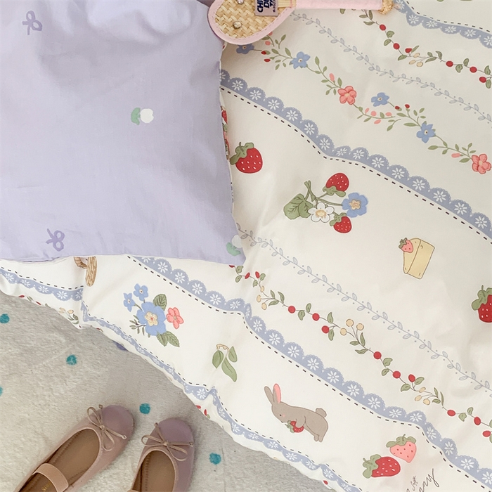 91家纺网 家纺一手货源 找家纺 昔可家纺 2023新款全棉四件套-甜美春日ok 蕾丝花边兔