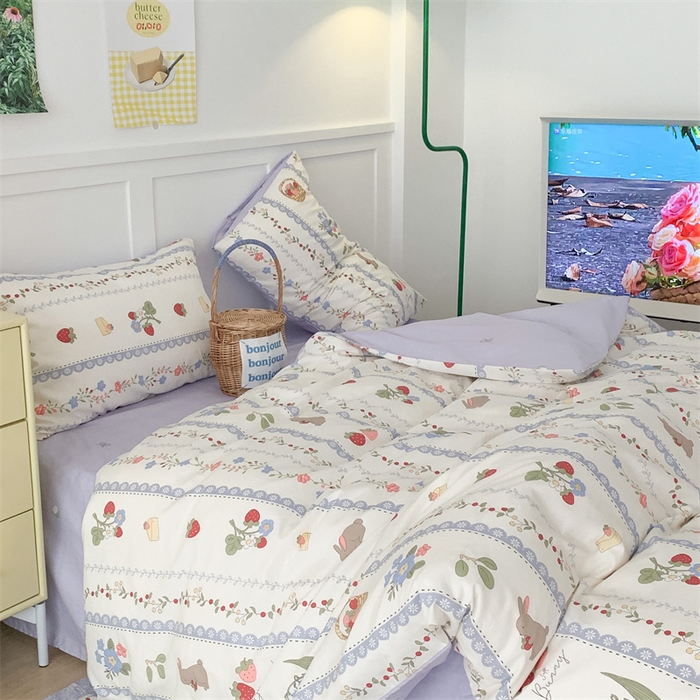 91家纺网 家纺一手货源 找家纺 昔可家纺 2023新款全棉四件套-甜美春日ok 蕾丝花边兔