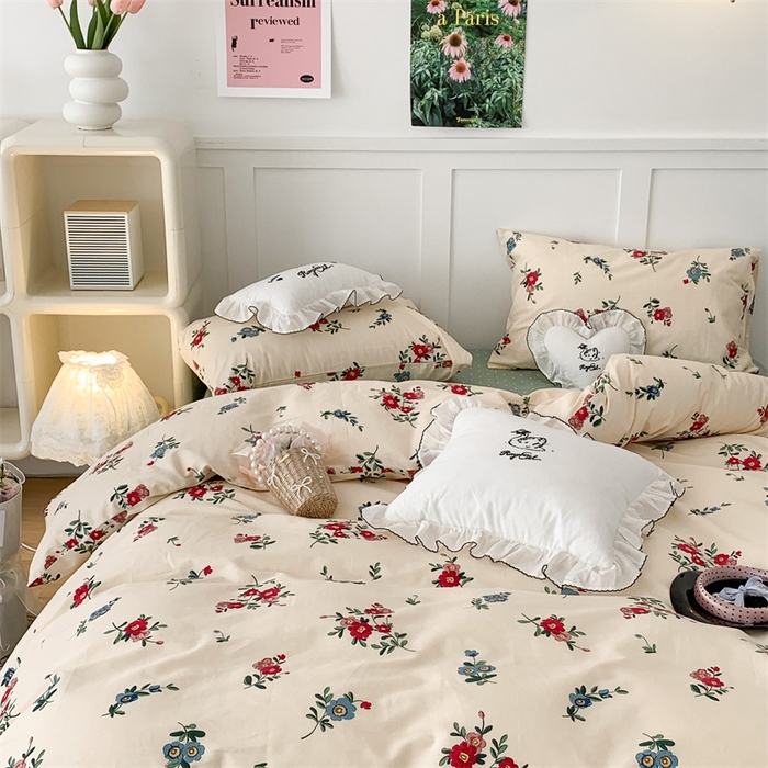 91家纺网 家纺一手货源 找家纺 昔可家纺 2023新款全棉四件套-甜美春日ok 古着复古花