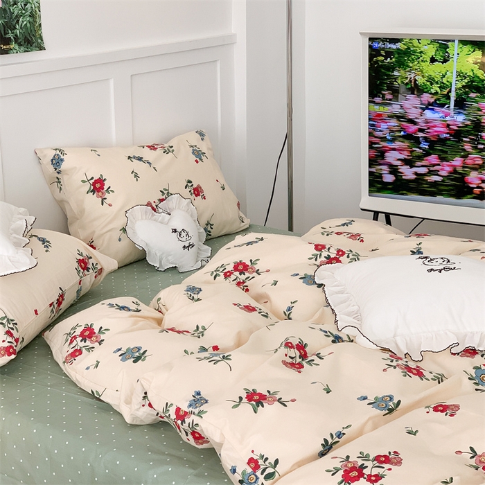 91家纺网 家纺一手货源 找家纺 昔可家纺 2023新款全棉四件套-甜美春日ok 古着复古花