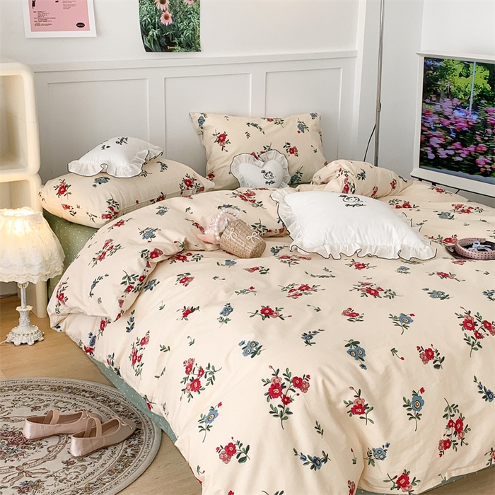 91家纺网 家纺一手货源 找家纺 昔可家纺 2023新款全棉四件套-甜美春日ok 古着复古花