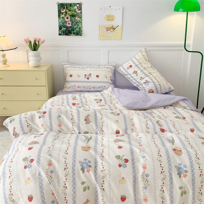 91家纺网 家纺一手货源 找家纺 昔可家纺 2023新款全棉四件套-甜美春日ok 蕾丝花边兔