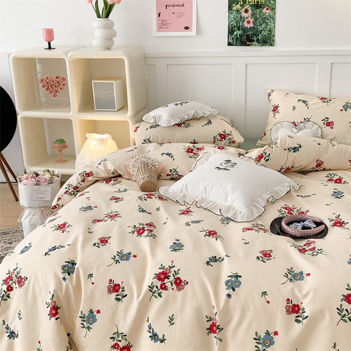 91家纺网 家纺一手货源 找家纺 昔可家纺 2023新款全棉四件套-甜美春日ok 古着复古花