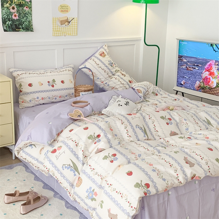 91家纺网 家纺一手货源 找家纺 昔可家纺 2023新款全棉四件套-甜美春日ok 蕾丝花边兔