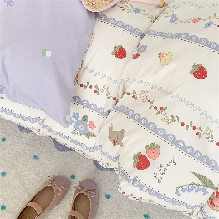 91家纺网 家纺一手货源 找家纺 昔可家纺 2023新款全棉四件套-甜美春日ok 蕾丝花边兔