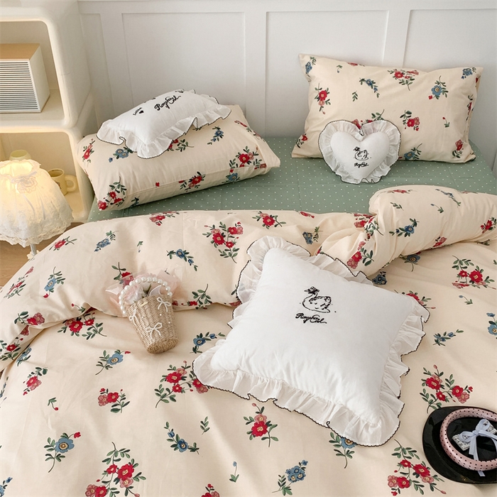 91家纺网 家纺一手货源 找家纺 昔可家纺 2023新款全棉四件套-甜美春日ok 古着复古花