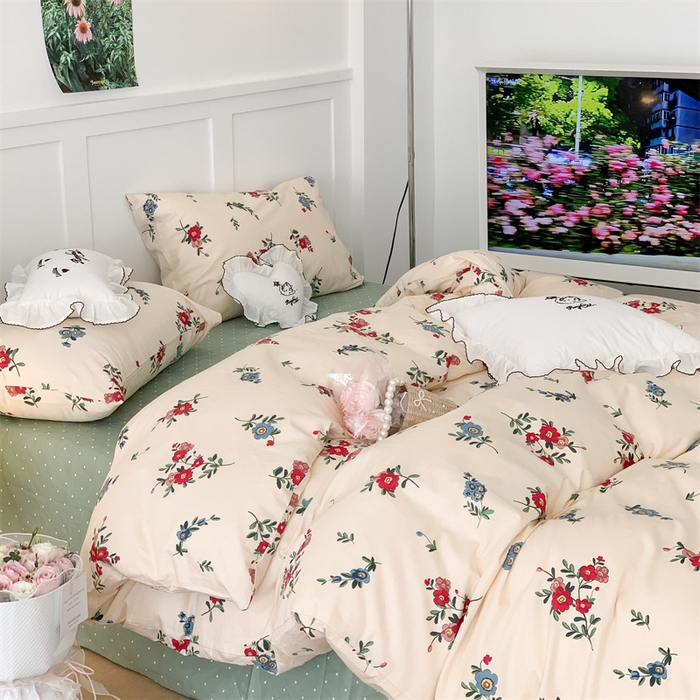 91家纺网 家纺一手货源 找家纺 昔可家纺 2023新款全棉四件套-甜美春日ok 古着复古花