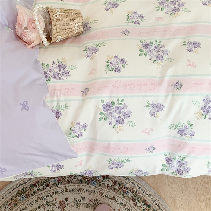 91家纺网 家纺一手货源 找家纺 昔可家纺 2023新款全棉四件套-甜美春日ok 落樱紫花