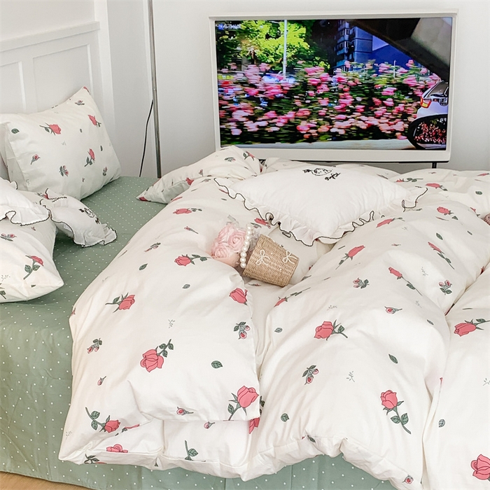 91家纺网 家纺一手货源 找家纺 昔可家纺 2023新款全棉四件套-甜美春日ok 少女玫瑰