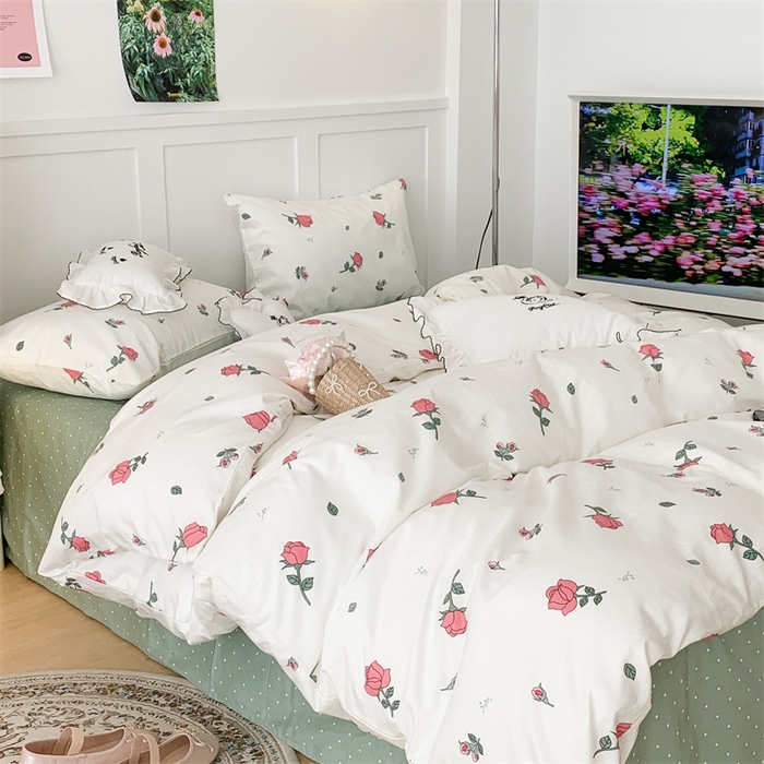 91家纺网 家纺一手货源 找家纺 昔可家纺 2023新款全棉四件套-甜美春日ok 少女玫瑰