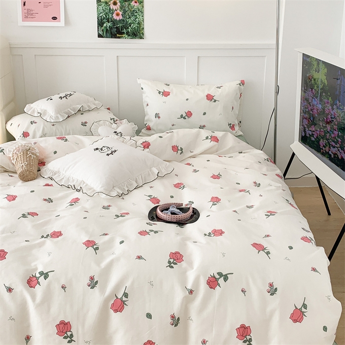 91家纺网 家纺一手货源 找家纺 昔可家纺 2023新款全棉四件套-甜美春日ok 少女玫瑰