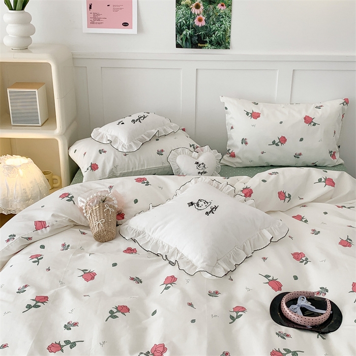 91家纺网 家纺一手货源 找家纺 昔可家纺 2023新款全棉四件套-甜美春日ok 少女玫瑰