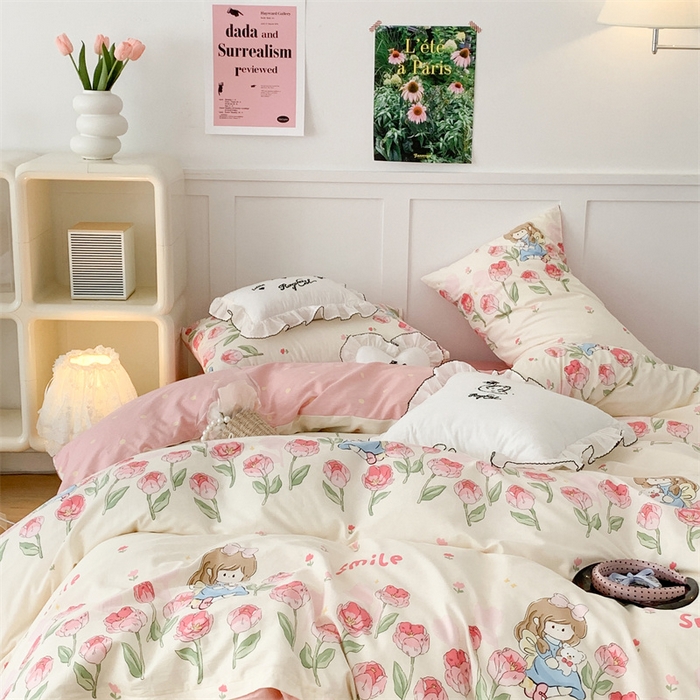 91家纺网 家纺一手货源 找家纺 昔可家纺 2023新款全棉四件套-甜美春日ok 芍药女孩