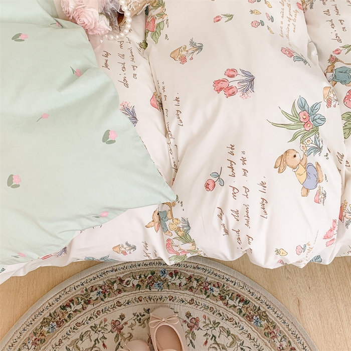 91家纺网 家纺一手货源 找家纺 昔可家纺 2023新款全棉四件套-甜美春日ok 春日采花小兔