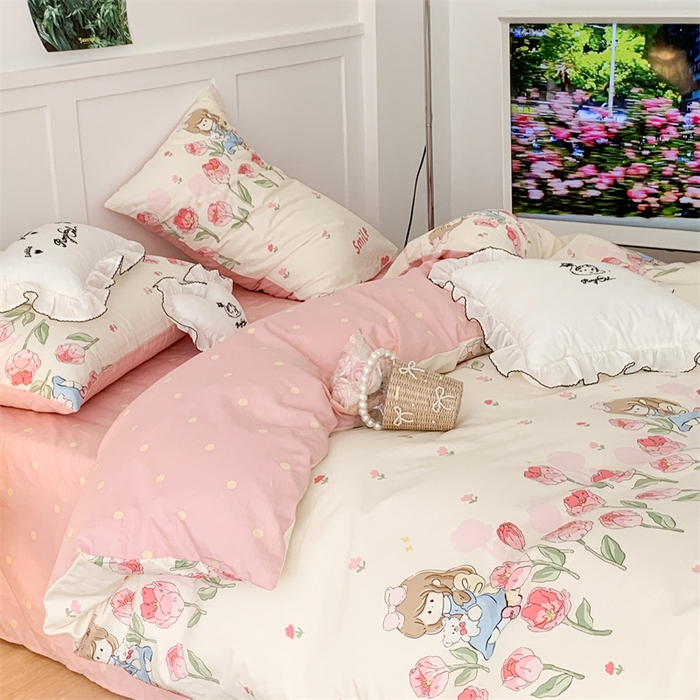 91家纺网 家纺一手货源 找家纺 昔可家纺 2023新款全棉四件套-甜美春日ok 芍药女孩