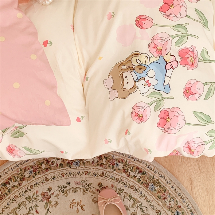 91家纺网 家纺一手货源 找家纺 昔可家纺 2023新款全棉四件套-甜美春日ok 芍药女孩