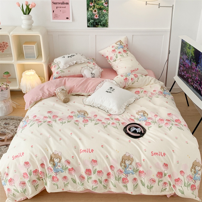 91家纺网 家纺一手货源 找家纺 昔可家纺 2023新款全棉四件套-甜美春日ok 芍药女孩