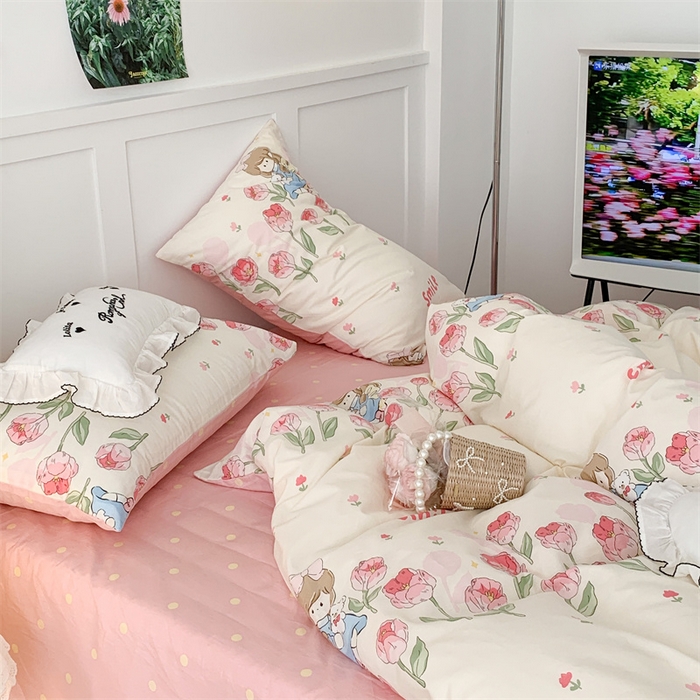 91家纺网 家纺一手货源 找家纺 昔可家纺 2023新款全棉四件套-甜美春日ok 芍药女孩