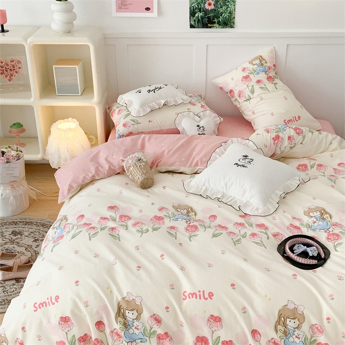 91家纺网 家纺一手货源 找家纺 昔可家纺 2023新款全棉四件套-甜美春日ok 芍药女孩