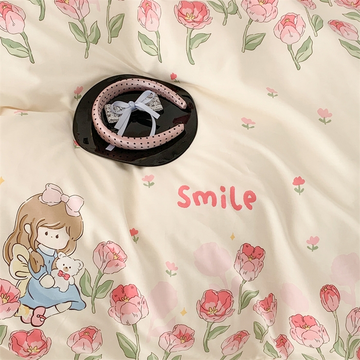 91家纺网 家纺一手货源 找家纺 昔可家纺 2023新款全棉四件套-甜美春日ok 芍药女孩