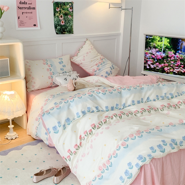 91家纺网 家纺一手货源 找家纺 昔可家纺 2023新款全棉四件套-甜美春日ok 排排郁金香