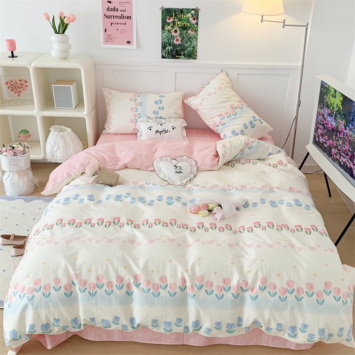 91家纺网 家纺一手货源 找家纺 昔可家纺 2023新款全棉四件套-甜美春日ok 排排郁金香