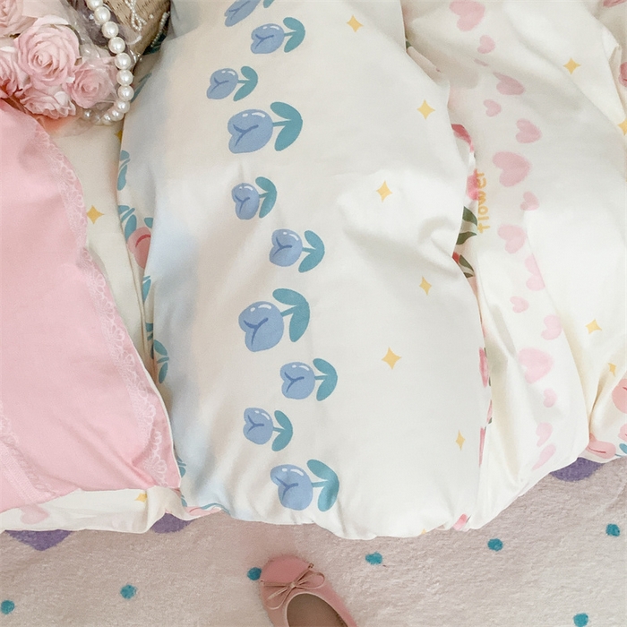 91家纺网 家纺一手货源 找家纺 昔可家纺 2023新款全棉四件套-甜美春日ok 排排郁金香