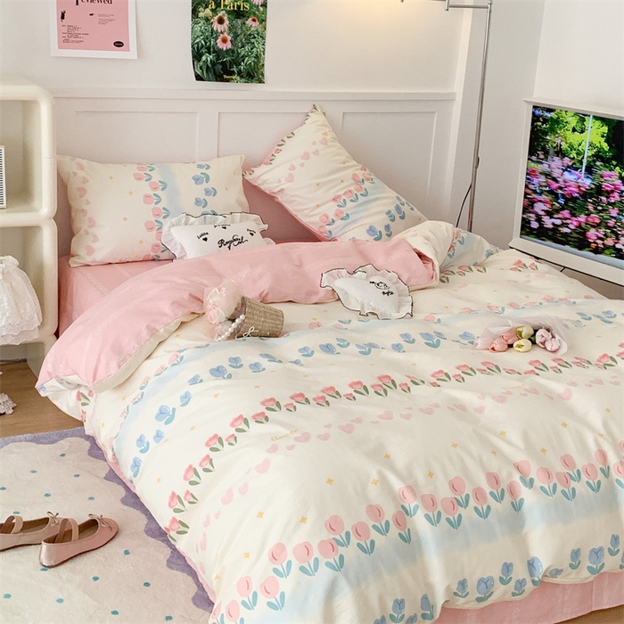 91家纺网 家纺一手货源 找家纺 昔可家纺 2023新款全棉四件套-甜美春日ok 排排郁金香