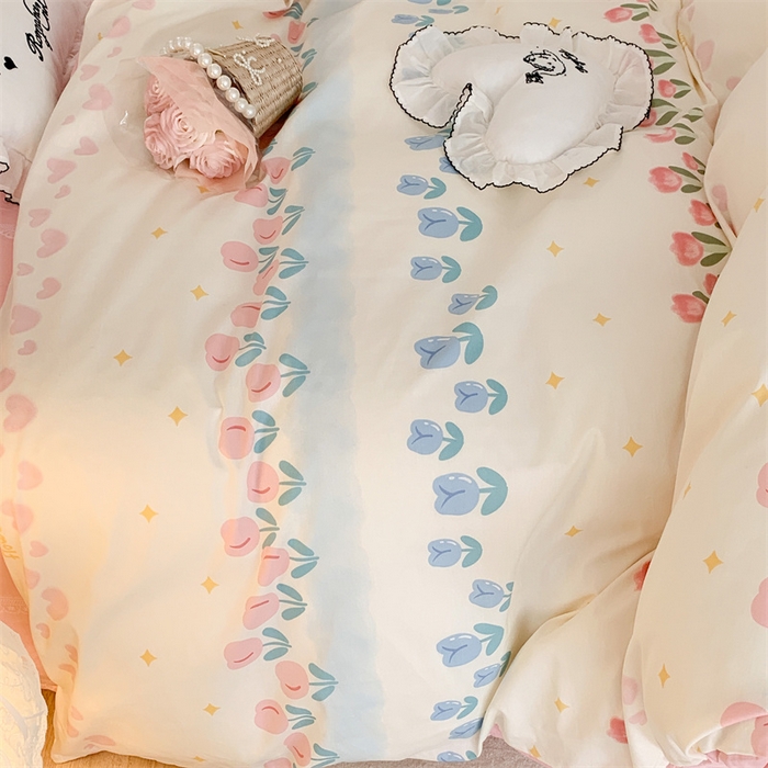 91家纺网 家纺一手货源 找家纺 昔可家纺 2023新款全棉四件套-甜美春日ok 排排郁金香