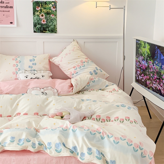 91家纺网 家纺一手货源 找家纺 昔可家纺 2023新款全棉四件套-甜美春日ok 排排郁金香