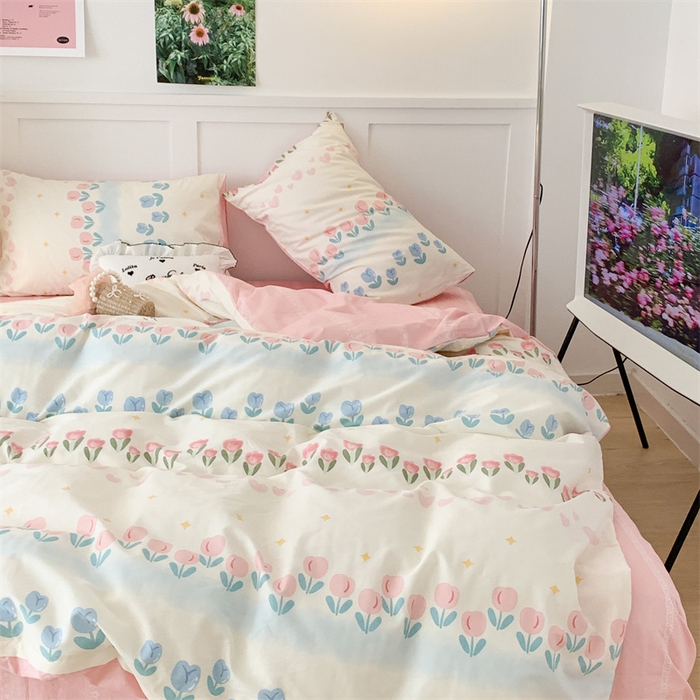 91家纺网 家纺一手货源 找家纺 昔可家纺 2023新款全棉四件套-甜美春日ok 排排郁金香