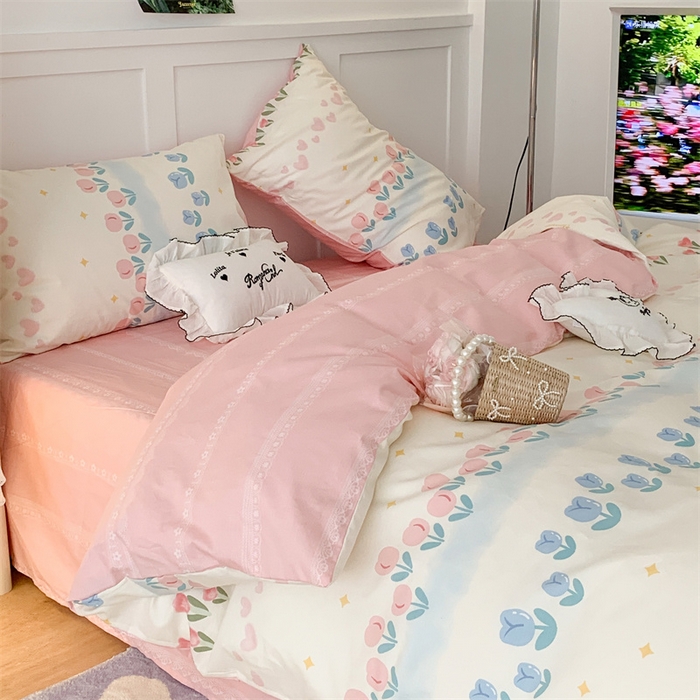 91家纺网 家纺一手货源 找家纺 昔可家纺 2023新款全棉四件套-甜美春日ok 排排郁金香