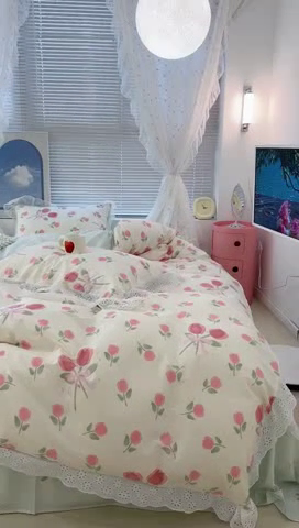 91家纺网 家纺一手货源 找家纺 昔可家纺 2023新款全棉四件套公主蕾丝花边ok 粉粉郁金花束