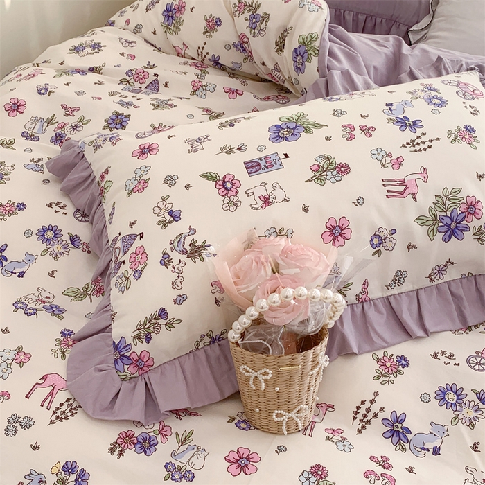 91家纺网 家纺一手货源 找家纺 （总）昔可家纺 韩版对折褶皱花边全棉四件套ok