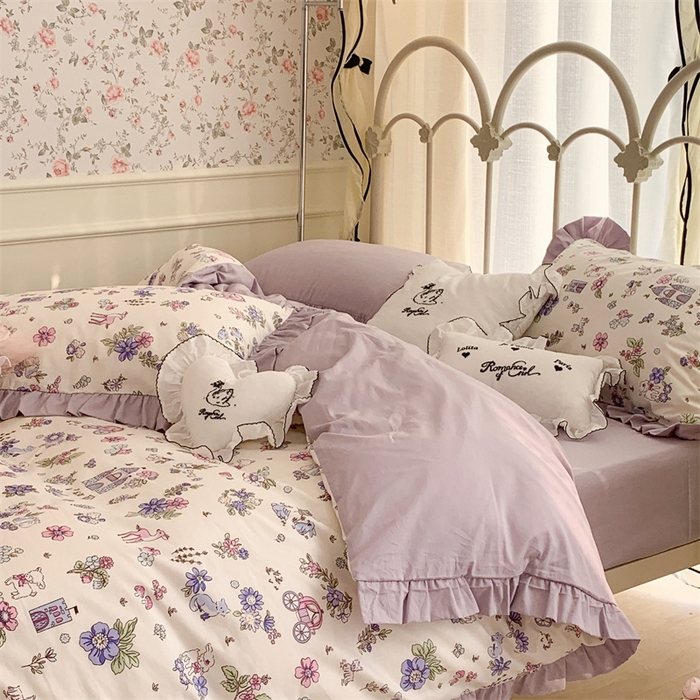 91家纺网 家纺一手货源 找家纺 （总）昔可家纺 韩版对折褶皱花边全棉四件套ok