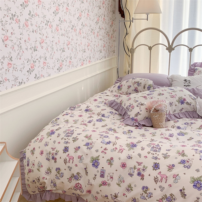 91家纺网 家纺一手货源 找家纺 （总）昔可家纺 韩版对折褶皱花边全棉四件套ok