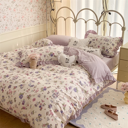 （总）昔可家纺 韩版对折褶皱花边全棉四件套ok