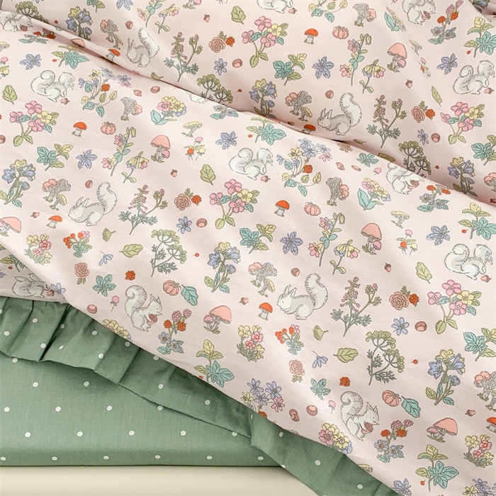 91家纺网 家纺一手货源 找家纺 昔可家纺 韩版对折褶皱花边全棉四件套ok 松鼠果园